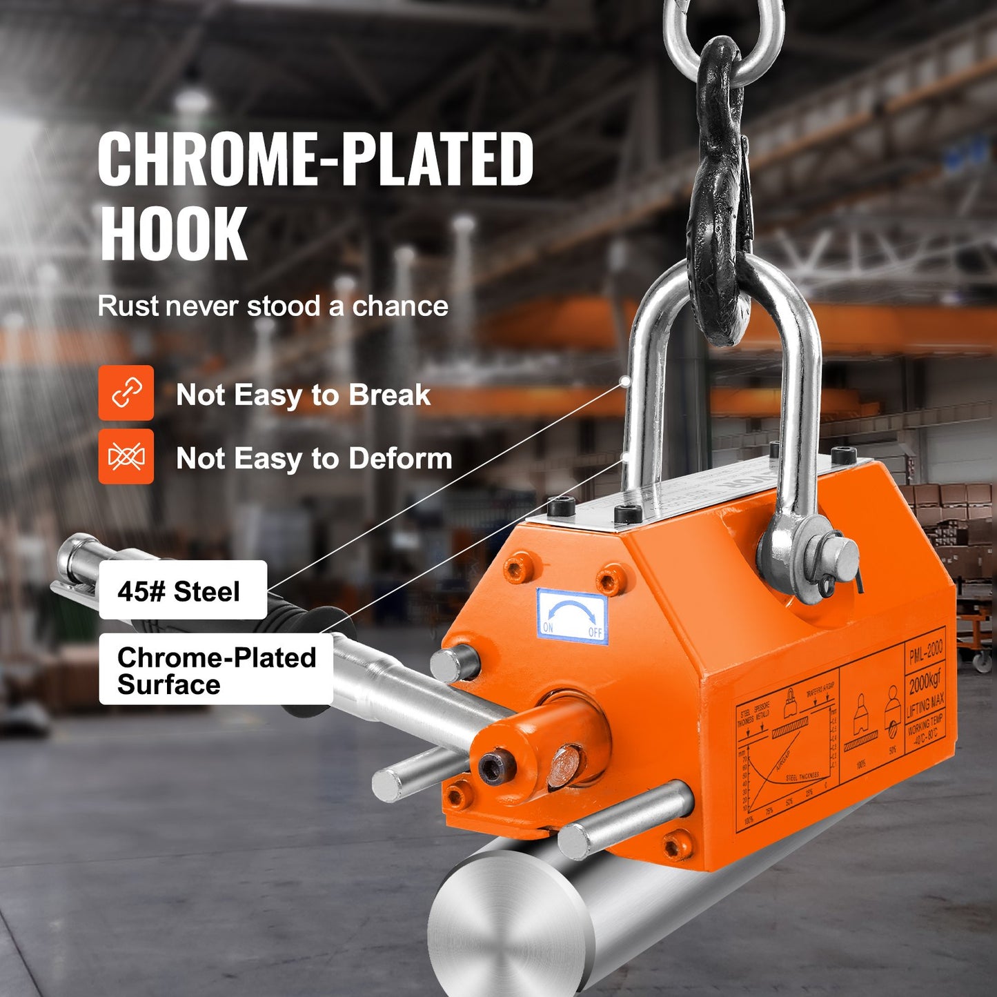 Magnetic Lifter, 4400lbs/2000kg Pulling Capacity, 2.5 Safety Factor, Neodymium & Steel, Lifting Magnet with Release, Permanent Lift Magnets, Heavy Duty Magnet for Hoist, Shop Crane, Block, Board