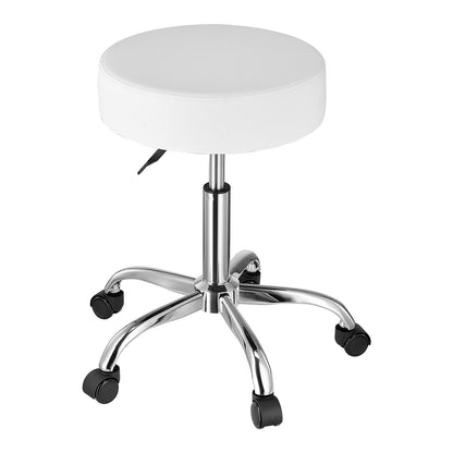 Rollhocker mit Rollen, Tragkraft 204 kg, runder Rollhocker mit verstellbarer Höhe, drehbar, aus dickem PU-Leder, für Salon, Spa, Massage, Tattoo-Studio, Klinik, Weiß