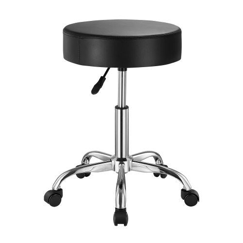 Rolling Stool with Wheels, 450 LBS Weight Capacity Round Rolling Stool Chair, Height Adjustable Thickened PU Leather Swivel Stool for Salon, Spa, Massage, Tattoo, Clinic, Black
