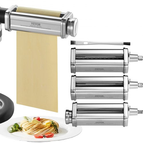 Nudelaufsatz für KitchenAid Küchenmaschine, Edelstahl-Nudelwalzen-Set inklusive Nudelplattenwalze, Spaghetti- und Fettuccine-Schneider, Nudelmaschine mit 8 einstellbaren Dickenstufen, 3-teilig