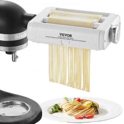 Nudelaufsatz für KitchenAid Küchenmaschine, 3-in-1-Nudelwalzen-Set aus Edelstahl inklusive Nudelplattenwalze, Spaghetti- und Fettuccine-Schneider, Nudelmaschine mit 8 einstellbaren Dickenstufen