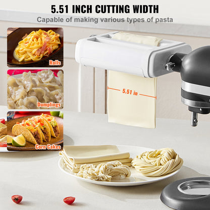 Nudelaufsatz für KitchenAid Küchenmaschine, 3-in-1-Nudelwalzen-Set aus Edelstahl inklusive Nudelplattenwalze, Spaghetti- und Fettuccine-Schneider, Nudelmaschine mit 8 einstellbaren Dickenstufen