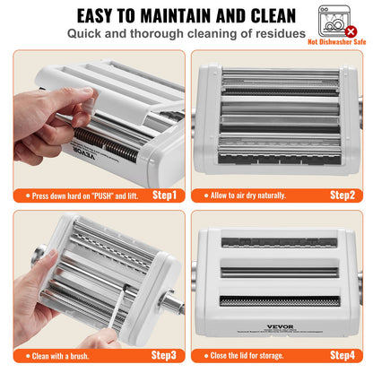 Nudelaufsatz für KitchenAid Küchenmaschine, 3-in-1-Nudelwalzen-Set aus Edelstahl inklusive Nudelplattenwalze, Spaghetti- und Fettuccine-Schneider, Nudelmaschine mit 8 einstellbaren Dickenstufen