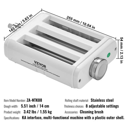 Nudelaufsatz für KitchenAid Küchenmaschine, 3-in-1-Nudelwalzen-Set aus Edelstahl inklusive Nudelplattenwalze, Spaghetti- und Fettuccine-Schneider, Nudelmaschine mit 8 einstellbaren Dickenstufen