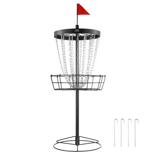 Disc Golf Basket, 24-Chains Portable Disc Golf Target Hole, Heavy Duty Steel Practice Disc Golf Target, Indoor & Outdoor Disc Golf Course Basket, Disc Golf Basket Stand Equipment, Black