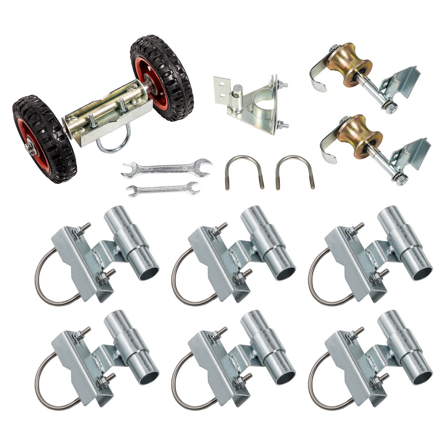 Chain Link Rolling Gate Kit Galvanized Steel Rolling Fence 6 Universal Track Bracket Chain Link Rolling Gate Hardware Kit 2 Solid Rubber Wheels Fence Rolling Kit for Chain Link Sliding Gate
