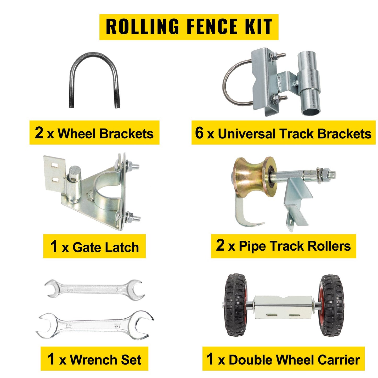 Chain Link Rolling Gate Kit Galvanized Steel Rolling Fence 6 Universal Track Bracket Chain Link Rolling Gate Hardware Kit 2 Solid Rubber Wheels Fence Rolling Kit for Chain Link Sliding Gate