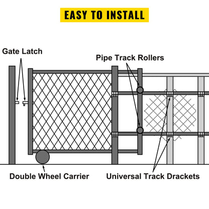Chain Link Rolling Gate Kit Galvanized Steel Rolling Fence 6 Universal Track Bracket Chain Link Rolling Gate Hardware Kit 2 Solid Rubber Wheels Fence Rolling Kit for Chain Link Sliding Gate