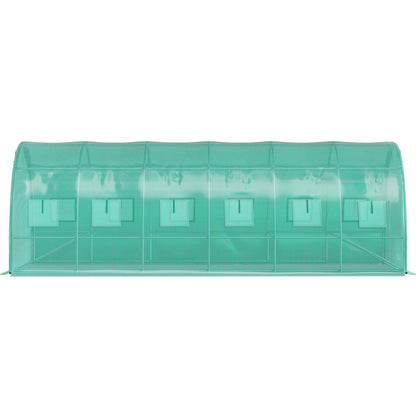 Begehbares Tunnelgewächshaus, 609,6 x 304,8 x 213,4 cm, tragbares Pflanzengewächshaus mit verzinkten Stahlbögen, 3 oberen Trägern, 4 Diagonalstreben, 2 Reißverschlusstüren und 12 aufrollbaren Fenstern, Grün