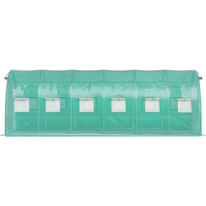 Begehbares Tunnelgewächshaus, 609,6 x 304,8 x 213,4 cm, tragbares Pflanzengewächshaus mit verzinkten Stahlbögen, 3 oberen Trägern, 4 Diagonalstreben, 2 Reißverschlusstüren und 12 aufrollbaren Fenstern, Grün
