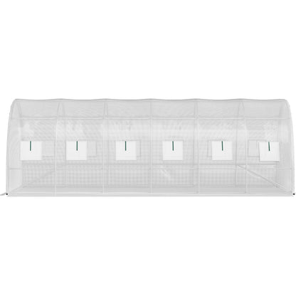 Begehbares Tunnelgewächshaus, 609,6 x 304,8 x 213,4 cm, tragbares Pflanzengewächshaus mit verzinkten Stahlbögen, 3 oberen Trägern, 4 Diagonalstreben, 2 Reißverschlusstüren und 12 aufrollbaren Fenstern, weiß