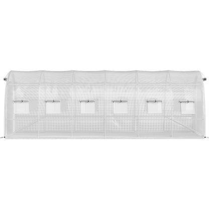 Begehbares Tunnelgewächshaus, 609,6 x 304,8 x 213,4 cm, tragbares Pflanzengewächshaus mit verzinkten Stahlbögen, 3 oberen Trägern, 4 Diagonalstreben, 2 Reißverschlusstüren und 12 aufrollbaren Fenstern, weiß