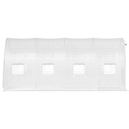 Begehbares Tunnelgewächshaus, 457,2 x 198,12 x 213,4 cm, tragbares Pflanzengewächshaus mit verzinkten Stahlbögen, 1 oberem Querträger, 2 Diagonalstreben, 2 Reißverschlusstüren und 8 aufrollbaren Fenstern, weiß