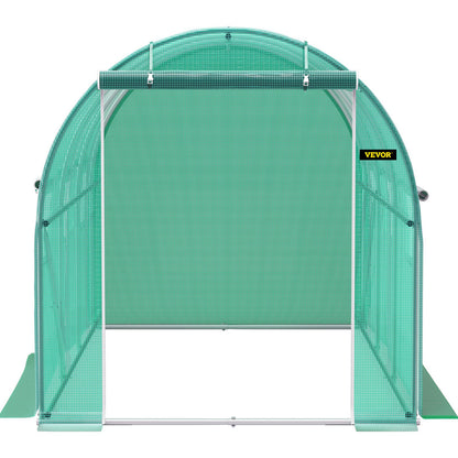 Walk-in Tunnel Greenhouse, 3.6 x 2 x 2 m/ 12 x 7 x 7 ft Portable Plant Hot House w/ Galvanized Steel Hoops, 1 Top Beams, 2 Diagonal Poles, 2 Zippered Doors & 6 Roll-up Windows, Green
