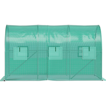 Walk-in Tunnel Greenhouse, 3.6 x 2 x 2 m/ 12 x 7 x 7 ft Portable Plant Hot House w/ Galvanized Steel Hoops, 1 Top Beams, 2 Diagonal Poles, 2 Zippered Doors & 6 Roll-up Windows, Green