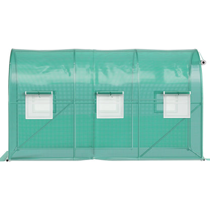 Walk-in Tunnel Greenhouse, 3.6 x 2 x 2 m/ 12 x 7 x 7 ft Portable Plant Hot House w/ Galvanized Steel Hoops, 1 Top Beams, 2 Diagonal Poles, 2 Zippered Doors & 6 Roll-up Windows, Green