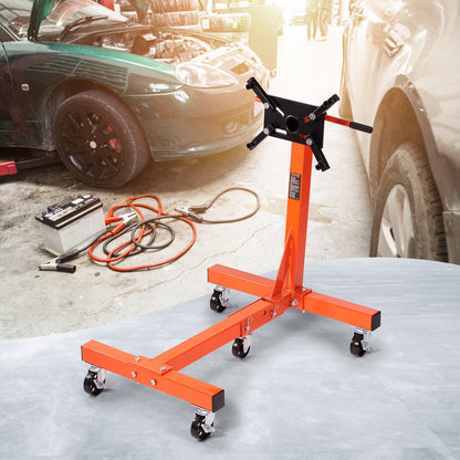 Engine Stand, 1500 lbs (3/4 Ton) Rotating Engine Motor Stand with 360 Degree Adjustable Head, Cast Iron Folding Motor Hoist Dolly, 5-Caster, 4 Adjustable Arms, for Vehicle Maintenance