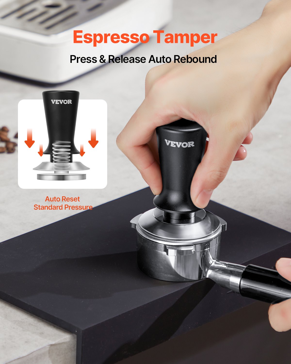 Espresso Tamper 53mm, Spring Loaded Coffee Tamper, 30 lbs Tamper Tool Espresso, Stainless Tamper with Non-Slip Grip