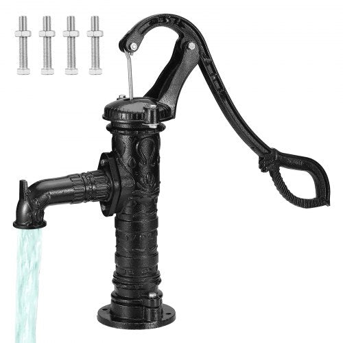 Antike Handpumpe für Brunnen, 6,7 m maximale Förderhöhe, gusseiserne Handpumpe mit ergonomischem Griff, NPT 31,8 mm (1-1/4")-Gewinde, einfache Installation, traditionell für Garten, Hof, Teich, Bauernhof, schwarz