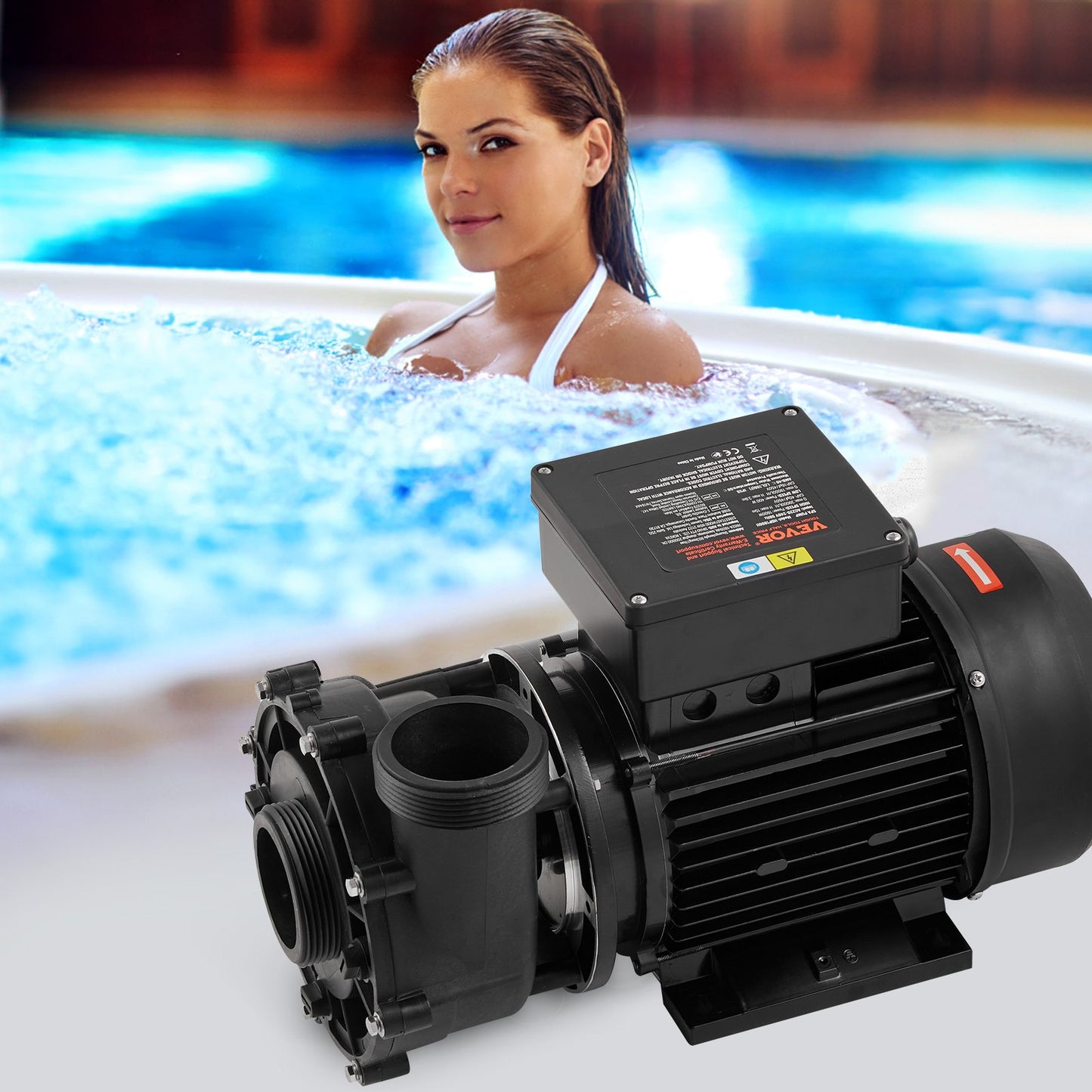 2 Speed SPA Pump, 56-Frame, Dual-Speed Hot Tub SPA Pump, 1900W / 43 m³/h / 18 m High Speed or 450W / 21.5 m³/h / 4.4 m Low Speed, 2" Port 90° Rotational Interface for Hot Tub, TÜV Certification
