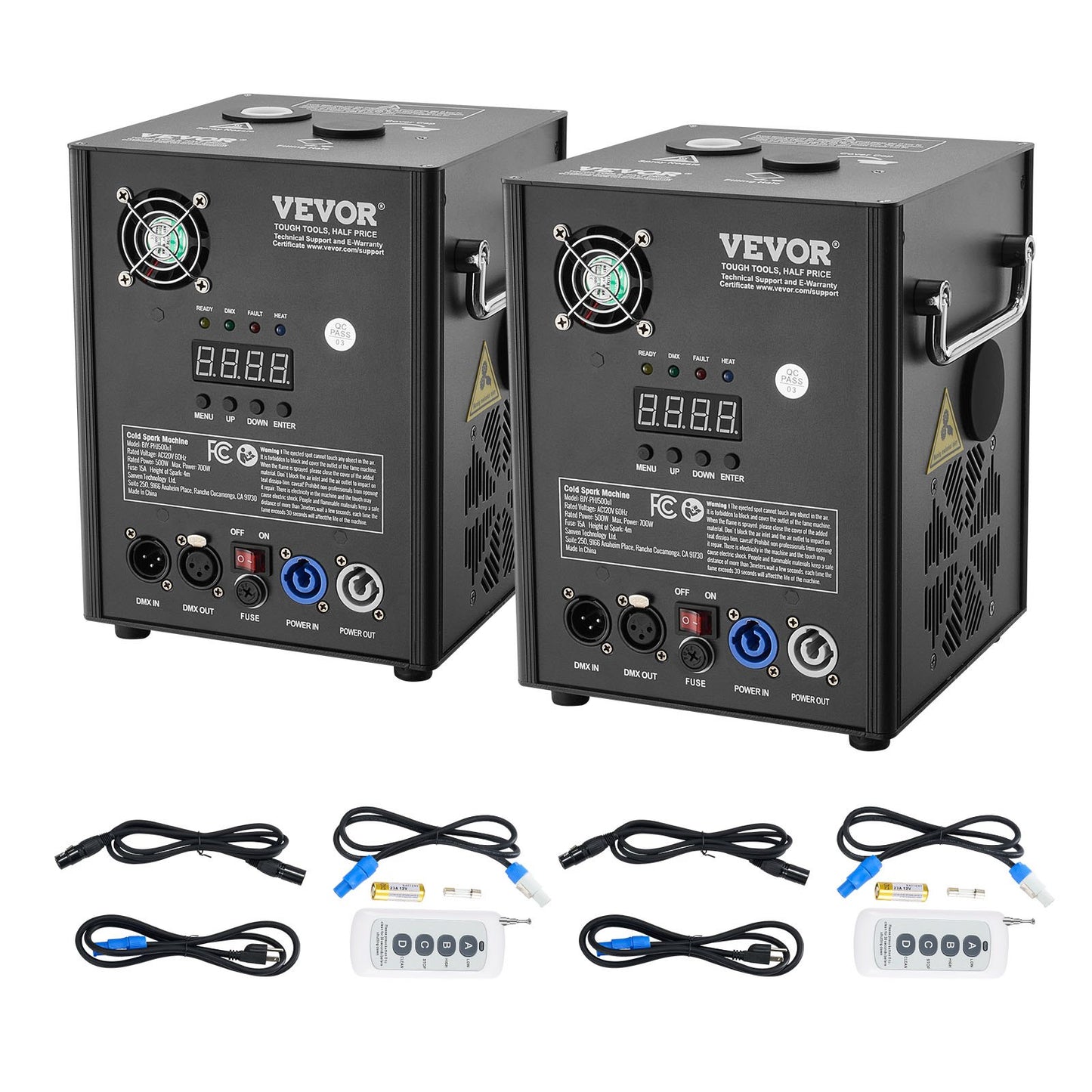 Cold Spark Machine, 2 Pack 500W Output Fireworks Controllers, 6.6-13ft Adjustable Height, with Advanced DMX System,LED Screen,Portable Handle, Aluminum Alloy for Stage DJ Wedding Event,Party