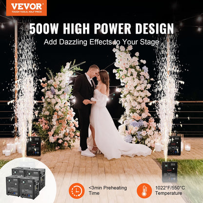 Cold Spark Machine, 4 Pack 500W Output Fireworks Controllers, 6.6-13ft Adjustable Height, with Advanced DMX System,LED Screen,Portable Handle, Aluminum Alloy for Stage DJ Wedding Event,Party