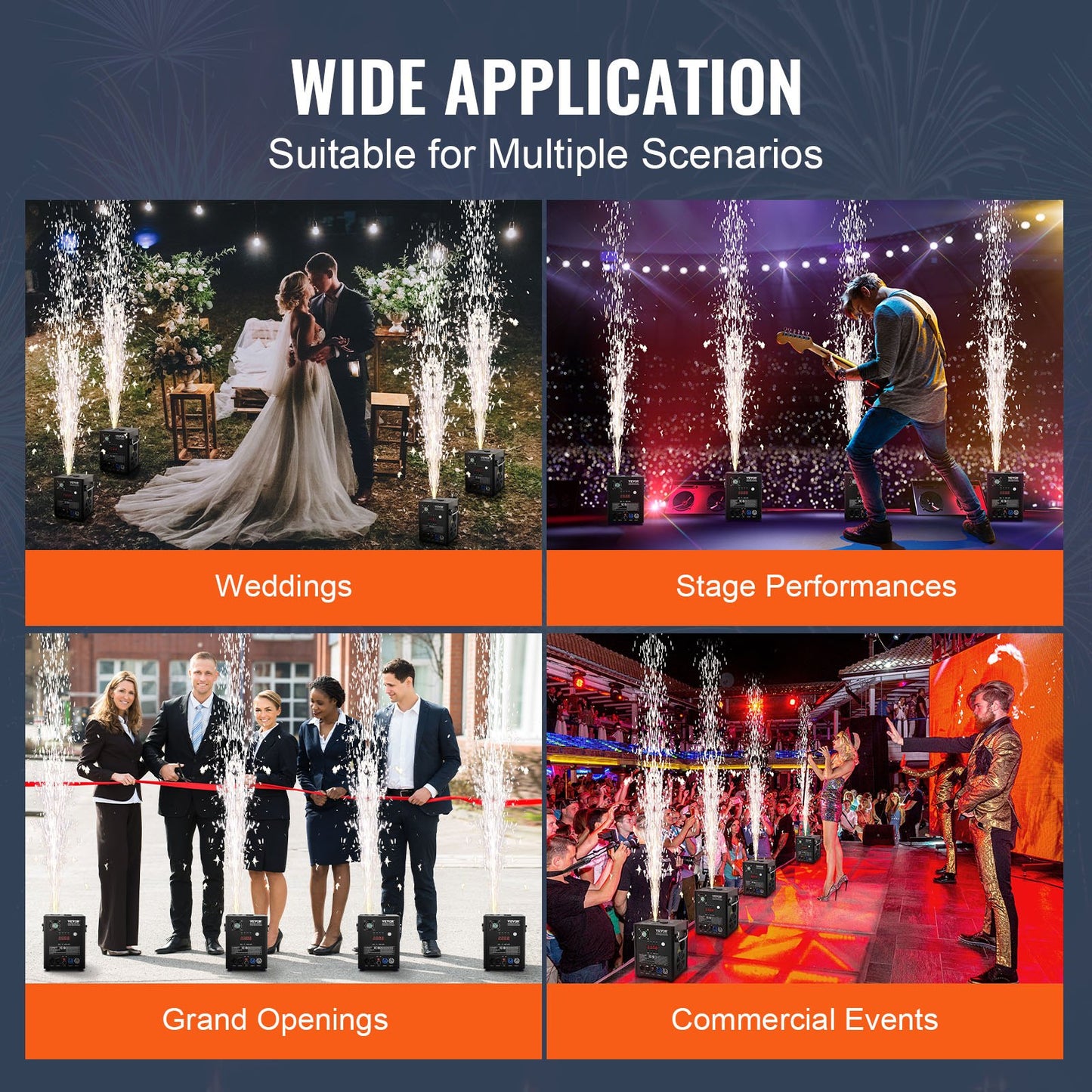 Cold Spark Machine, 4 Pack 500W Output Fireworks Controllers, 6.6-13ft Adjustable Height, with Advanced DMX System,LED Screen,Portable Handle, Aluminum Alloy for Stage DJ Wedding Event,Party