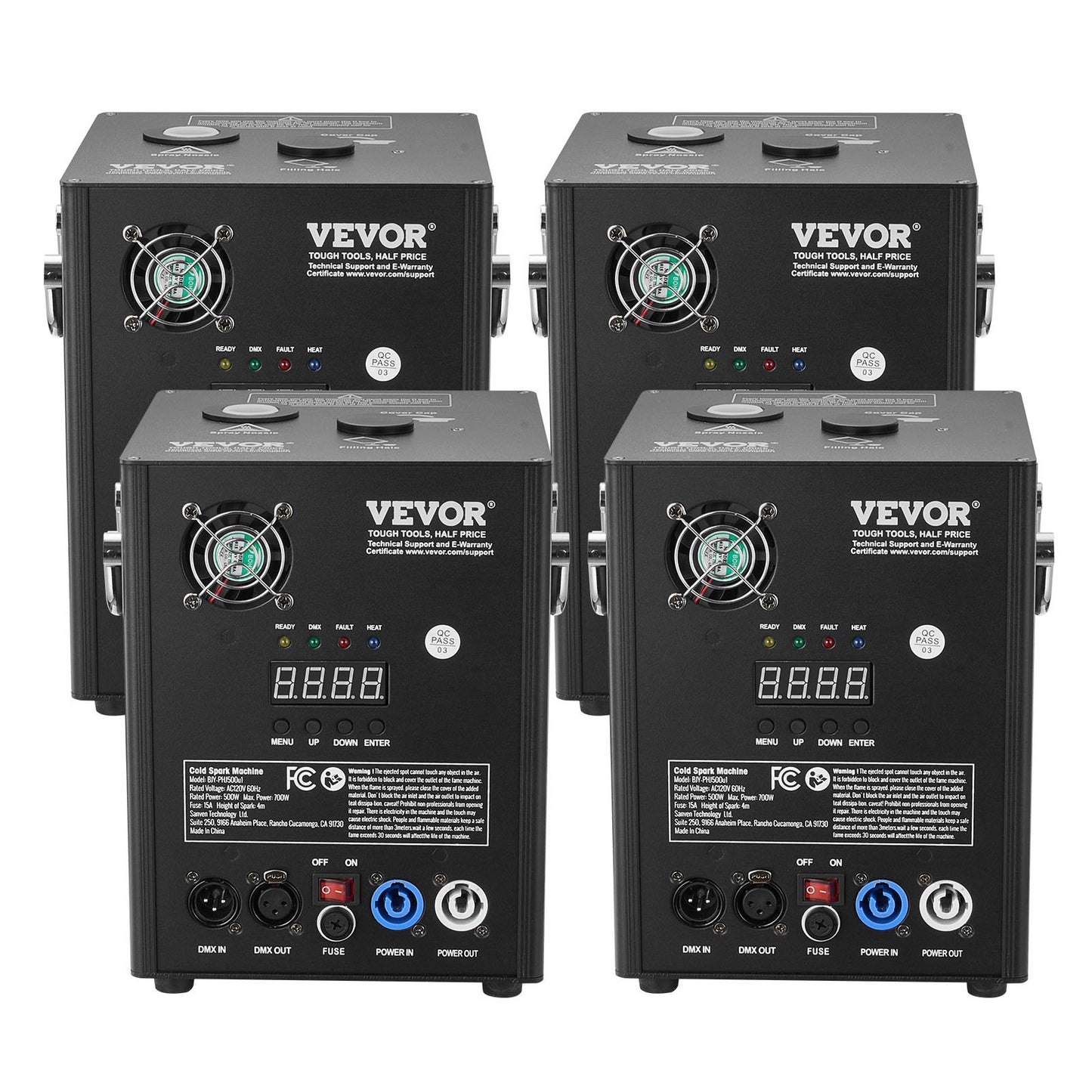 Cold Spark Machine, 4 Pack 500W Output Fireworks Controllers, 6.6-13ft Adjustable Height, with Advanced DMX System,LED Screen,Portable Handle, Aluminum Alloy for Stage DJ Wedding Event,Party