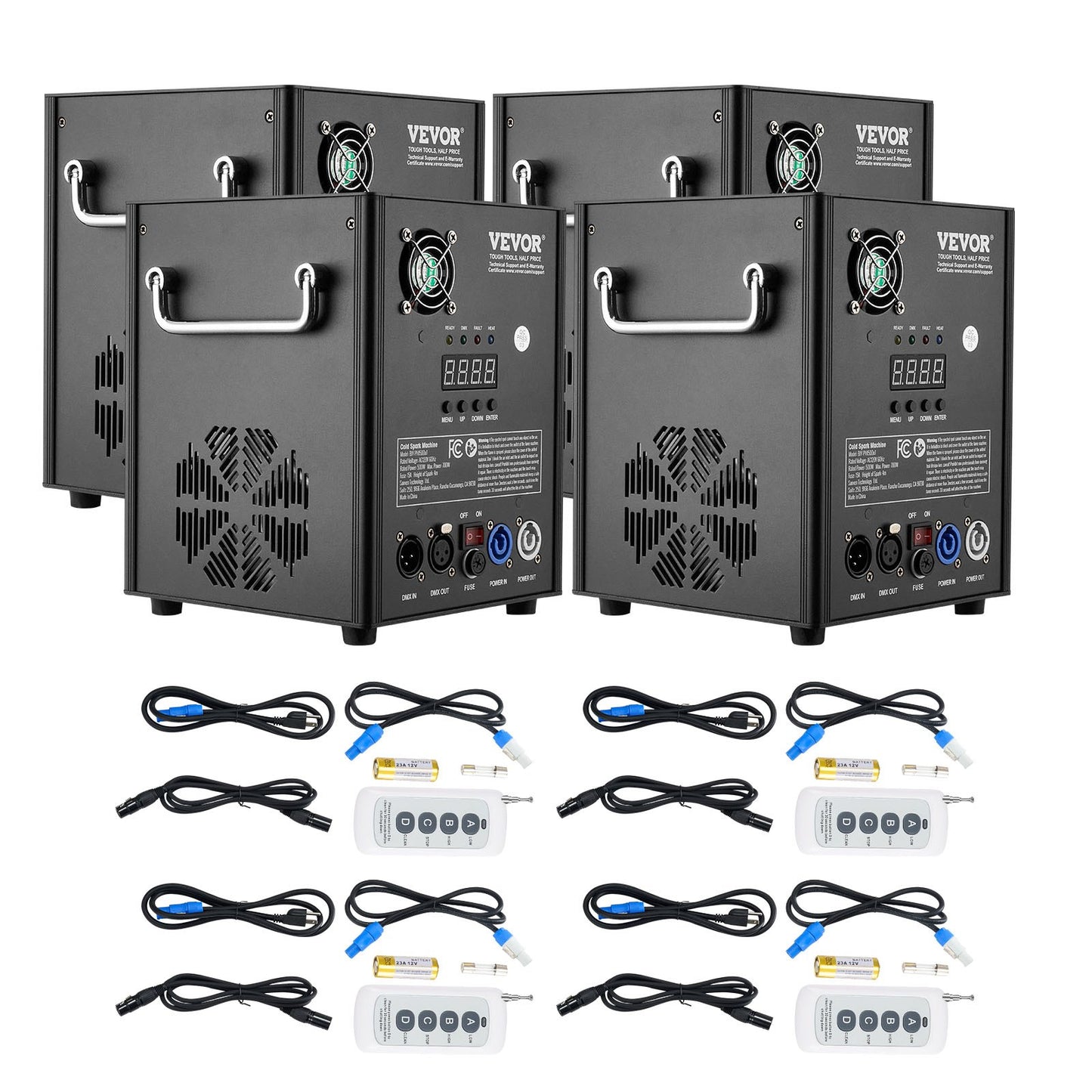 Cold Spark Machine, 4 Pack 500W Output Fireworks Controllers, 6.6-13ft Adjustable Height, with Advanced DMX System,LED Screen,Portable Handle, Aluminum Alloy for Stage DJ Wedding Event,Party