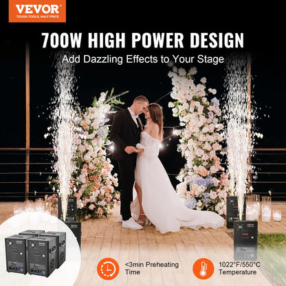 Cold Spark Machine, 4 Pack 700W Output Fireworks Controllers, 6.6-16.4ft Adjustable Height, with Advanced DMX System,LED Screen,Portable Handle, Aluminum Alloy for Stage DJ Wedding Event,Party