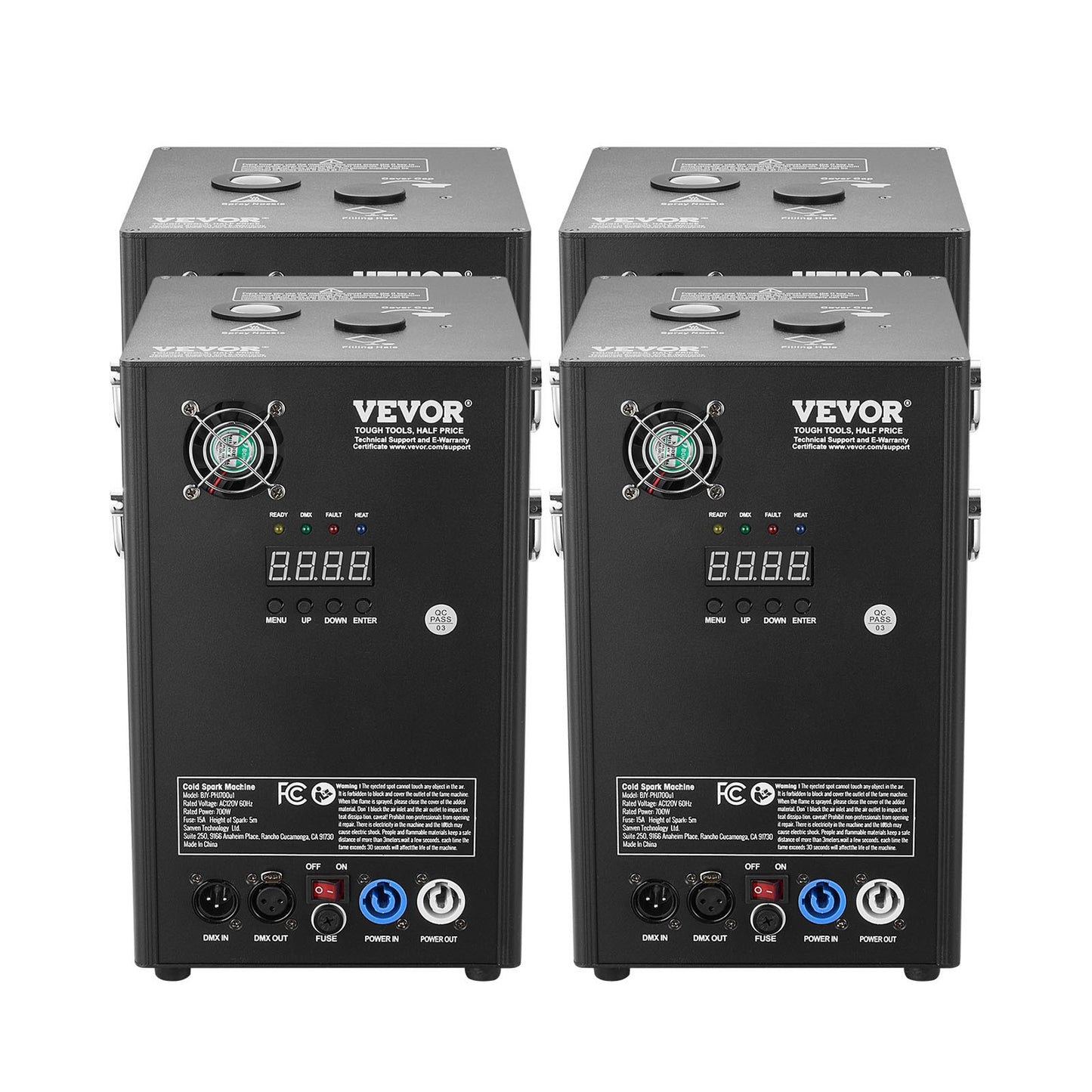 Cold Spark Machine, 4 Pack 700W Output Fireworks Controllers, 6.6-16.4ft Adjustable Height, with Advanced DMX System,LED Screen,Portable Handle, Aluminum Alloy for Stage DJ Wedding Event,Party