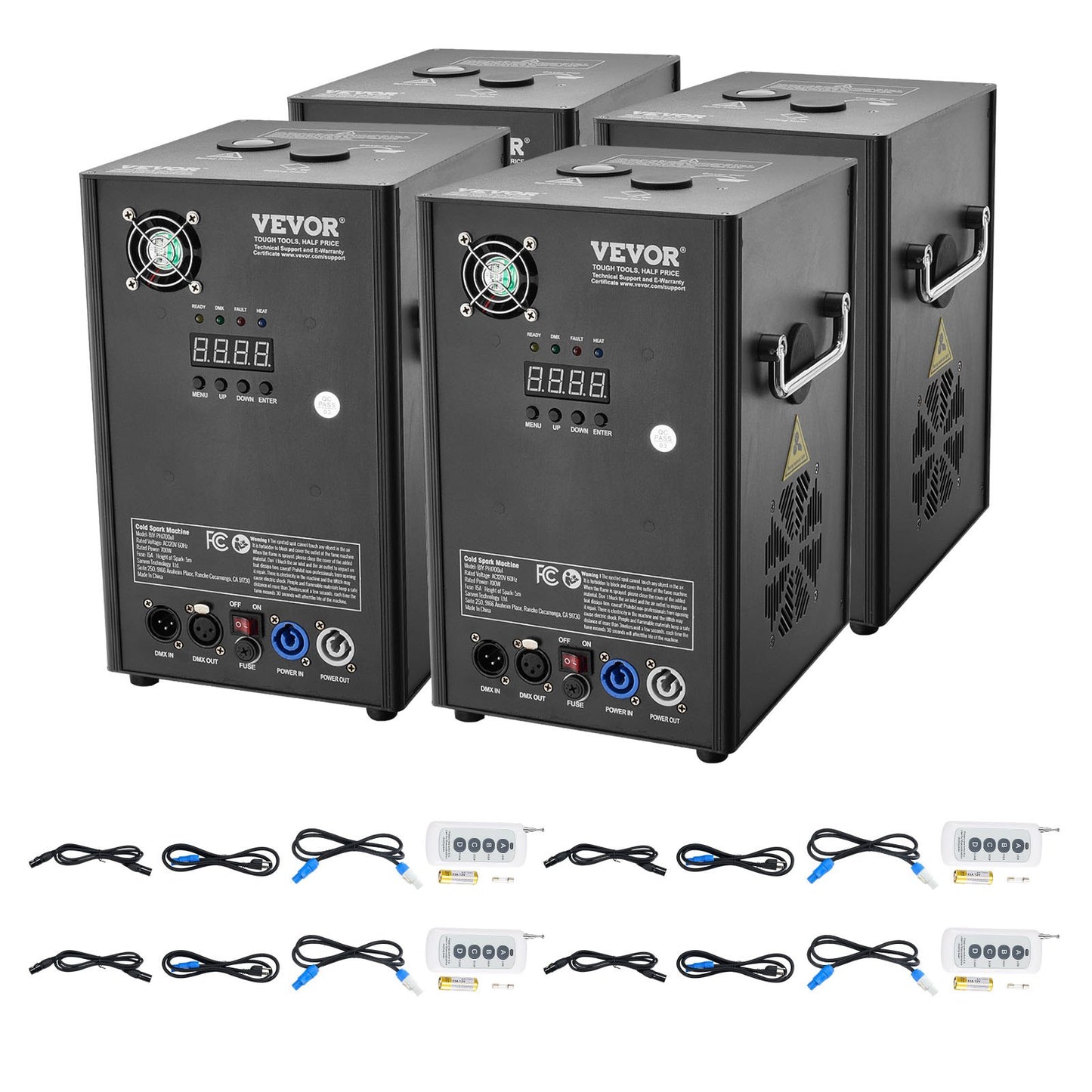 Cold Spark Machine, 4 Pack 700W Output Fireworks Controllers, 6.6-16.4ft Adjustable Height, with Advanced DMX System,LED Screen,Portable Handle, Aluminum Alloy for Stage DJ Wedding Event,Party