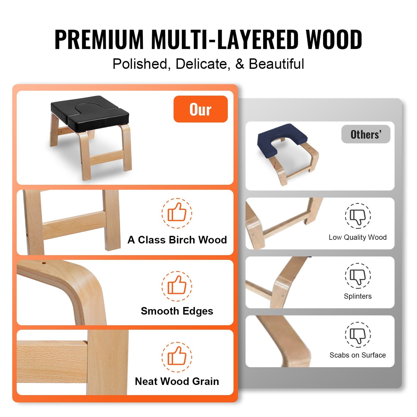 Yoga-Kopfstandbank, 136 kg Tragkraft, Yoga-Inversionsstuhl für das Familien-Fitnessstudio, Kopfstandtrainer mit Holzrahmen und PU-Polsterung, Stehhocker für Kraft- und Gleichgewichtstraining, lindert Ermüdung, Schwarz