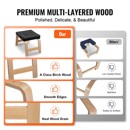 Yoga-Kopfstandbank, 136 kg Tragkraft, Yoga-Inversionsstuhl für das Familien-Fitnessstudio, Kopfstandtrainer mit Holzrahmen und PU-Polsterung, Stehhocker für Kraft- und Gleichgewichtstraining, lindert Ermüdung, Schwarz