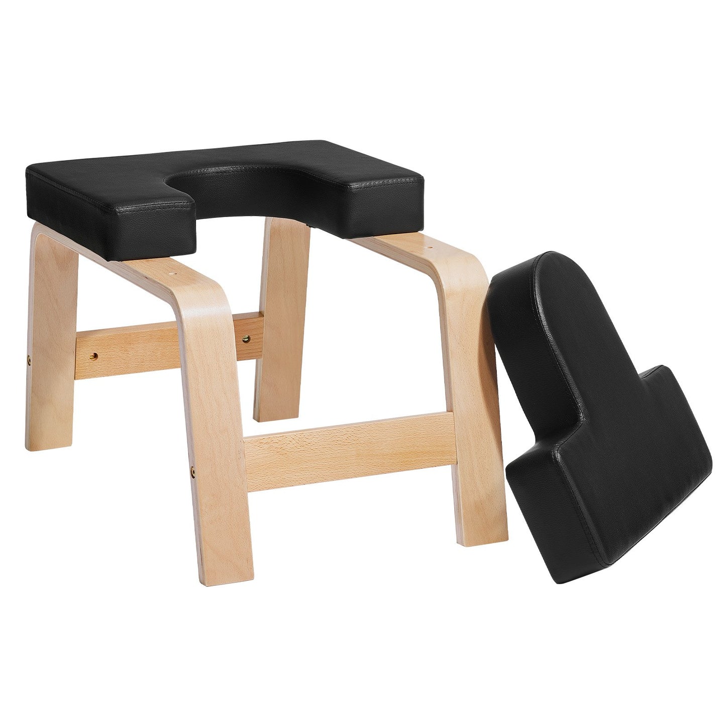 Yoga-Kopfstandbank, 136 kg Tragkraft, Yoga-Inversionsstuhl für das Familien-Fitnessstudio, Kopfstandtrainer mit Holzrahmen und PU-Polsterung, Stehhocker für Kraft- und Gleichgewichtstraining, lindert Ermüdung, Schwarz