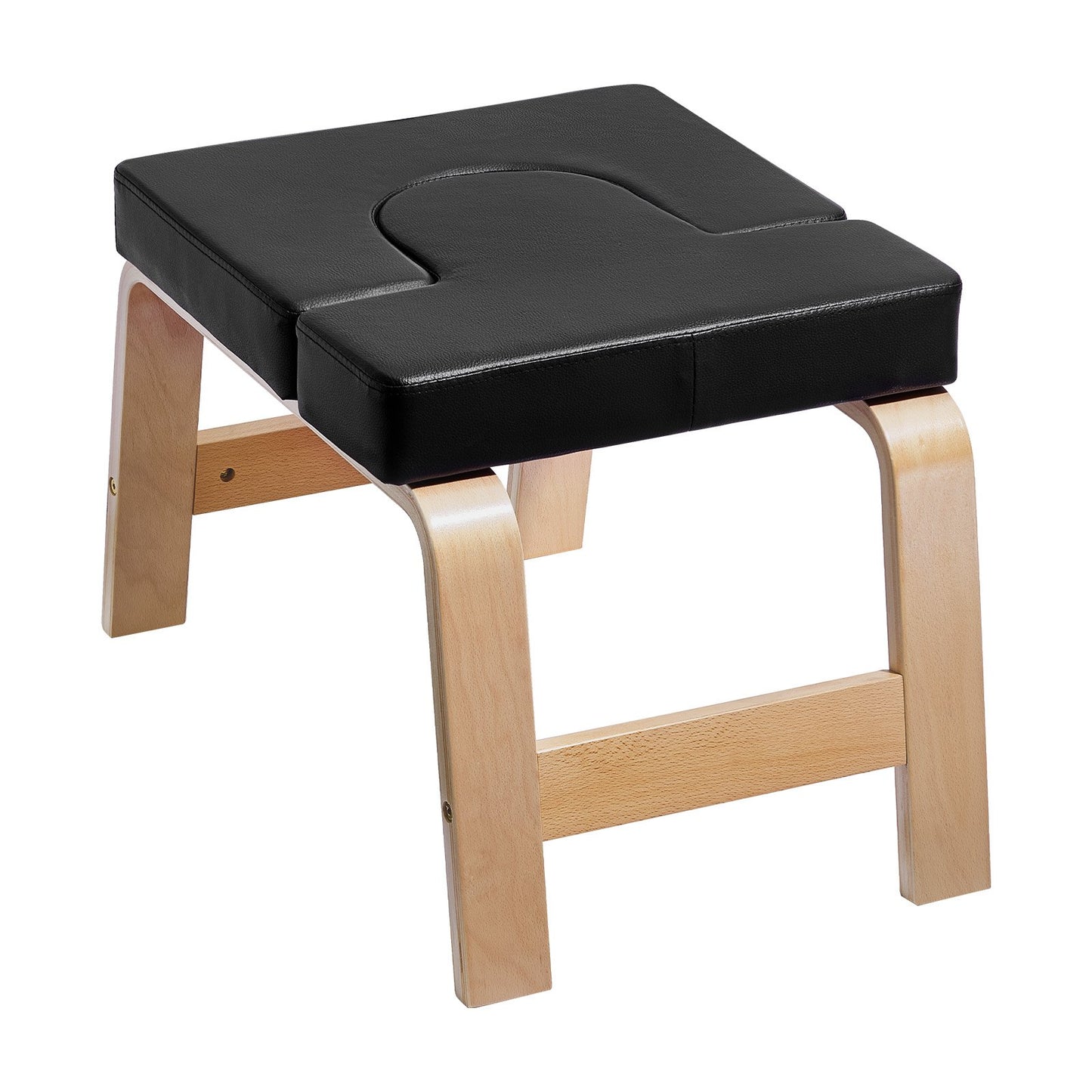 Yoga-Kopfstandbank, 136 kg Tragkraft, Yoga-Inversionsstuhl für das Familien-Fitnessstudio, Kopfstandtrainer mit Holzrahmen und PU-Polsterung, Stehhocker für Kraft- und Gleichgewichtstraining, lindert Ermüdung, Schwarz