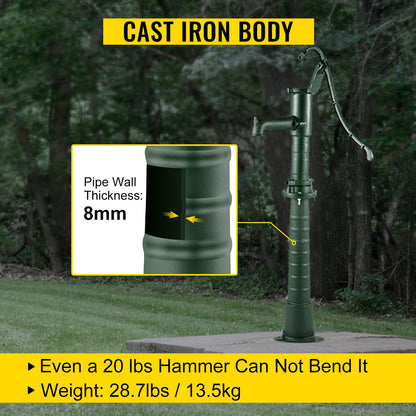 Antiker Handpumpenständer aus Gusseisen mit vorgebohrten 13-mm-Löchern (0,5 Zoll) für einfache Montage. Dieser altmodische Handpumpenständer eignet sich für Haus, Hof, Teich, Garten und den Außenbereich.