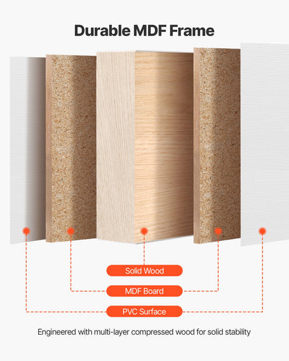 Sliding Closet Door, 1219mm (Double 635mm) x 2032 mm, 5-Lite Frosted Glass Bypass Sliding Doors with Hardware Kit, Solid Wood & MDF Slab with Waterproof PVC Surface for Closets Bedrooms
