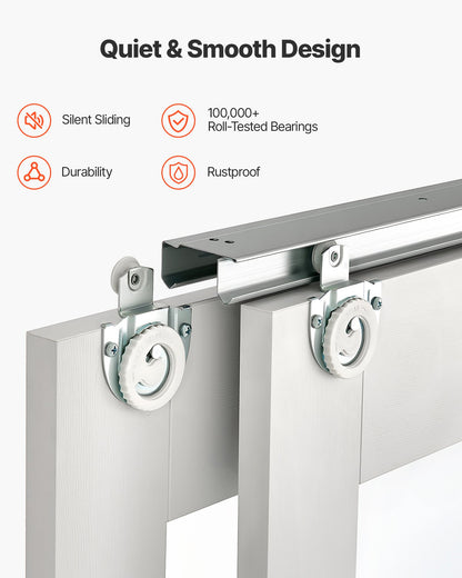 Sliding Closet Door, 1219mm (Double 635mm) x 2032 mm, 5-Lite Frosted Glass Bypass Sliding Doors with Hardware Kit, Solid Wood & MDF Slab with Waterproof PVC Surface for Closets Bedrooms