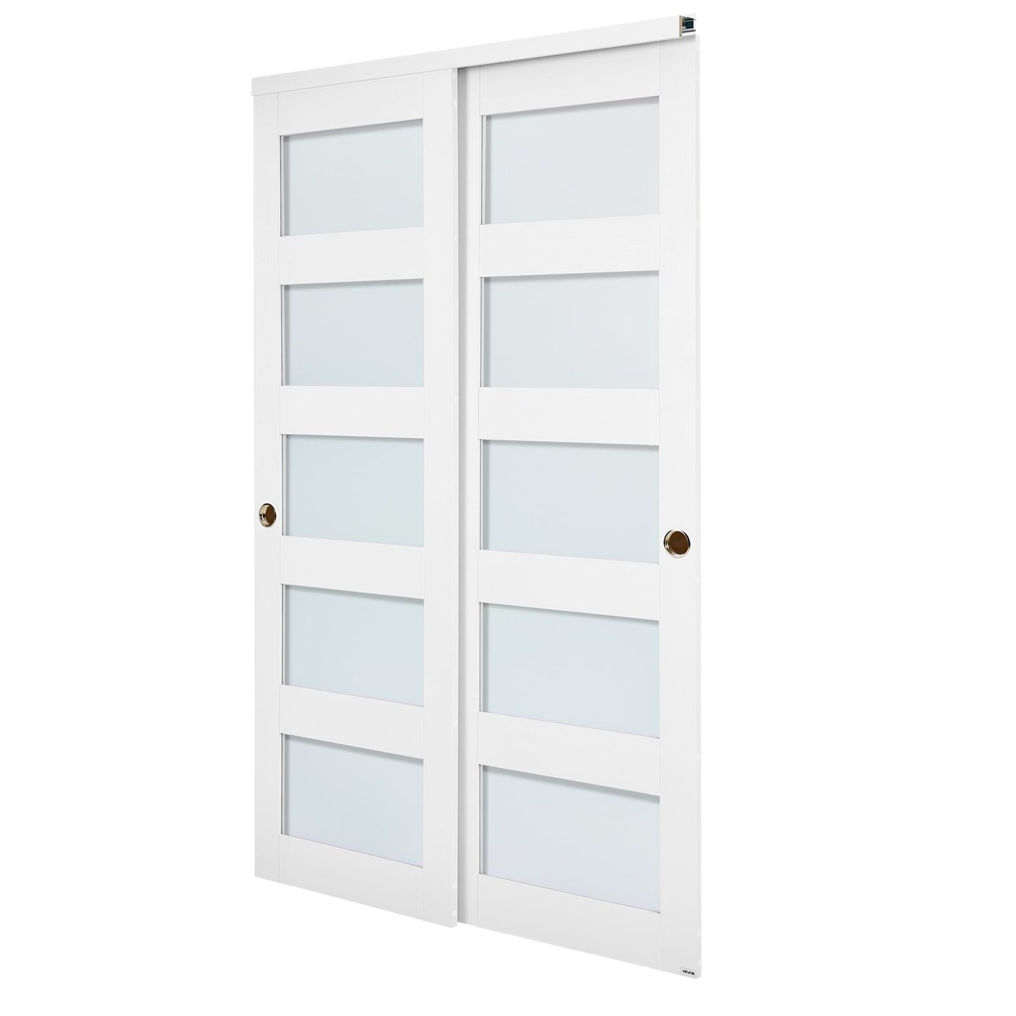 Sliding Closet Door, 1219mm (Double 635mm) x 2032 mm, 5-Lite Frosted Glass Bypass Sliding Doors with Hardware Kit, Solid Wood & MDF Slab with Waterproof PVC Surface for Closets Bedrooms