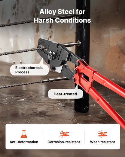 24-Zoll-Hand-Presszange mit 5 Öffnungen (1/16 bis 3/16 Zoll) zum Pressen von Kupfer- und Aluminium-Ovalhülsen und -Stopphülsen, Drahtseil-Presszange, Propress-Presszange mit langem Griff, arbeitssparend