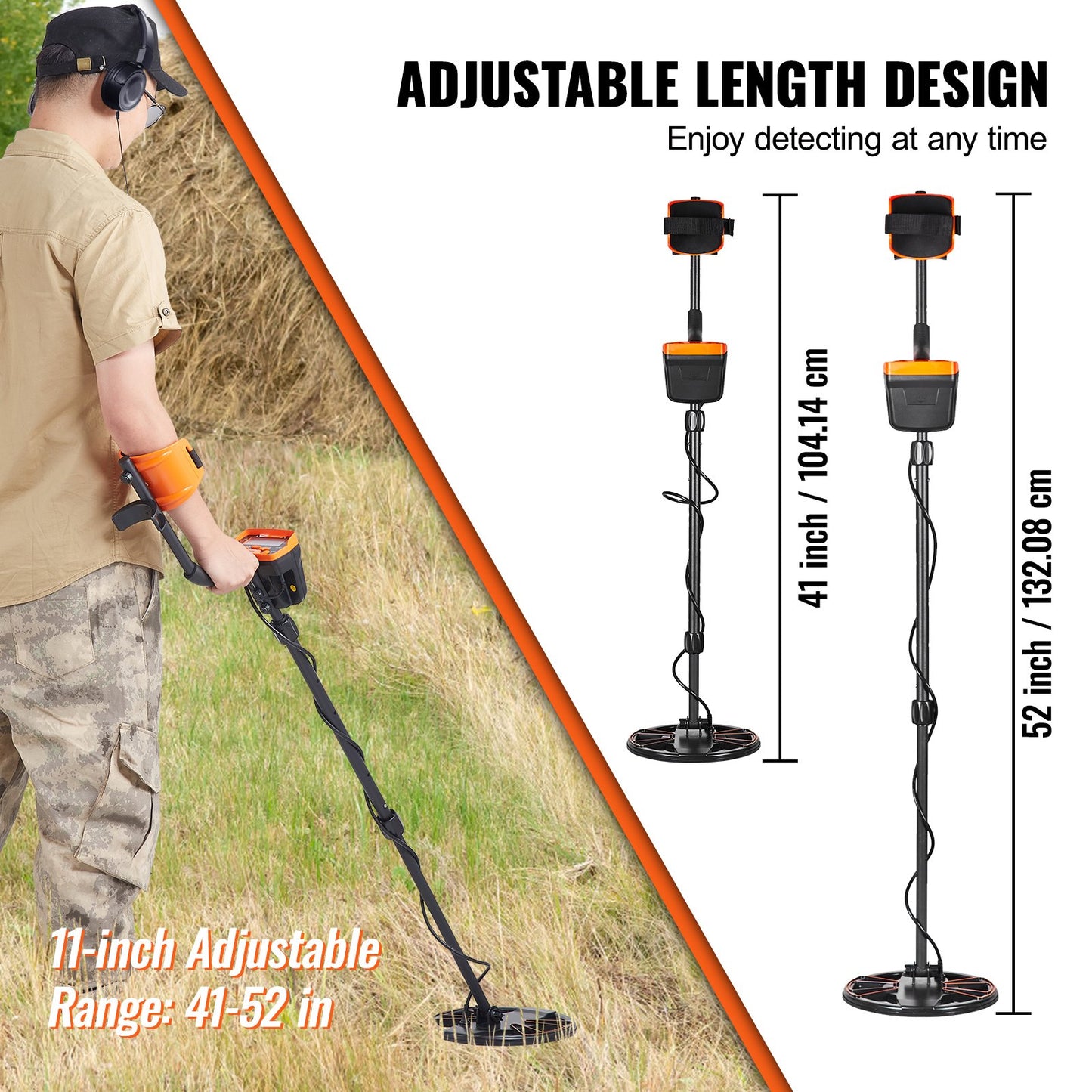 Metal Detector for Adults & Kids, 25.4 cm Waterproof Search Coil with LCD Display 7 Modes, Adjustable 104.1 cm - 132.1 cm Aluminum Stem, DSP Chip Higher Accuracy Gold Detector 25.4 cm Detection Depth