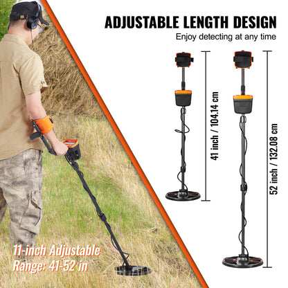 Metal Detector for Adults & Kids, 25.4 cm Waterproof Search Coil with LCD Display 7 Modes, Adjustable 104.1 cm - 132.1 cm Aluminum Stem, DSP Chip Higher Accuracy Gold Detector 25.4 cm Detection Depth