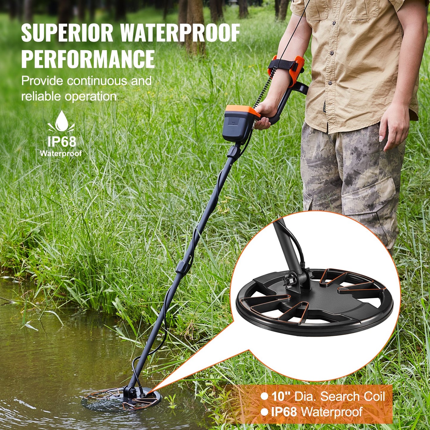 Metal Detector for Adults & Kids, 25.4 cm Waterproof Search Coil with LCD Display 7 Modes, Adjustable 104.1 cm - 132.1 cm Aluminum Stem, DSP Chip Higher Accuracy Gold Detector 25.4 cm Detection Depth