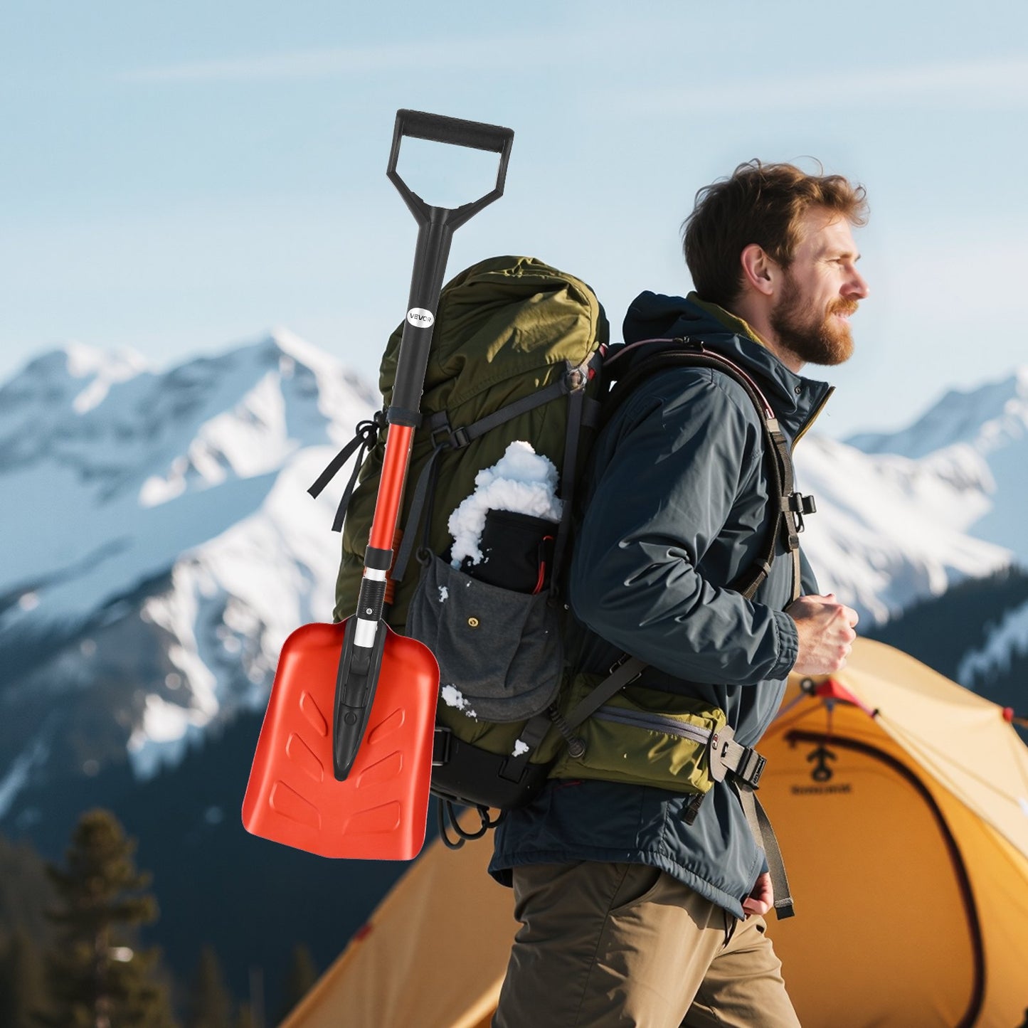 Schneeschaufel für die Einfahrt, 22 cm faltbare Schneeschaufel mit D-förmigem Griff, 36–40 Zoll verstellbar, leichtes Schneeräumwerkzeug aus Aluminiumlegierung, reduziert Rückenbelastungen beim Garten, Auto und Camping