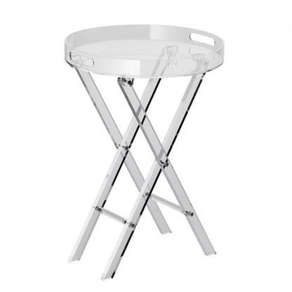 Acrylic Folding Tray Table, Acrylic End Table with Folding X Leg, Clear Acrylic Side Table for Coffee, Drink, Food, Snack used in Living Room, Bedroom, and Study