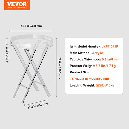 Acrylic Folding Tray Table, Acrylic End Table with Folding X Leg, Clear Acrylic Side Table for Coffee, Drink, Food, Snack used in Living Room, Bedroom, and Study