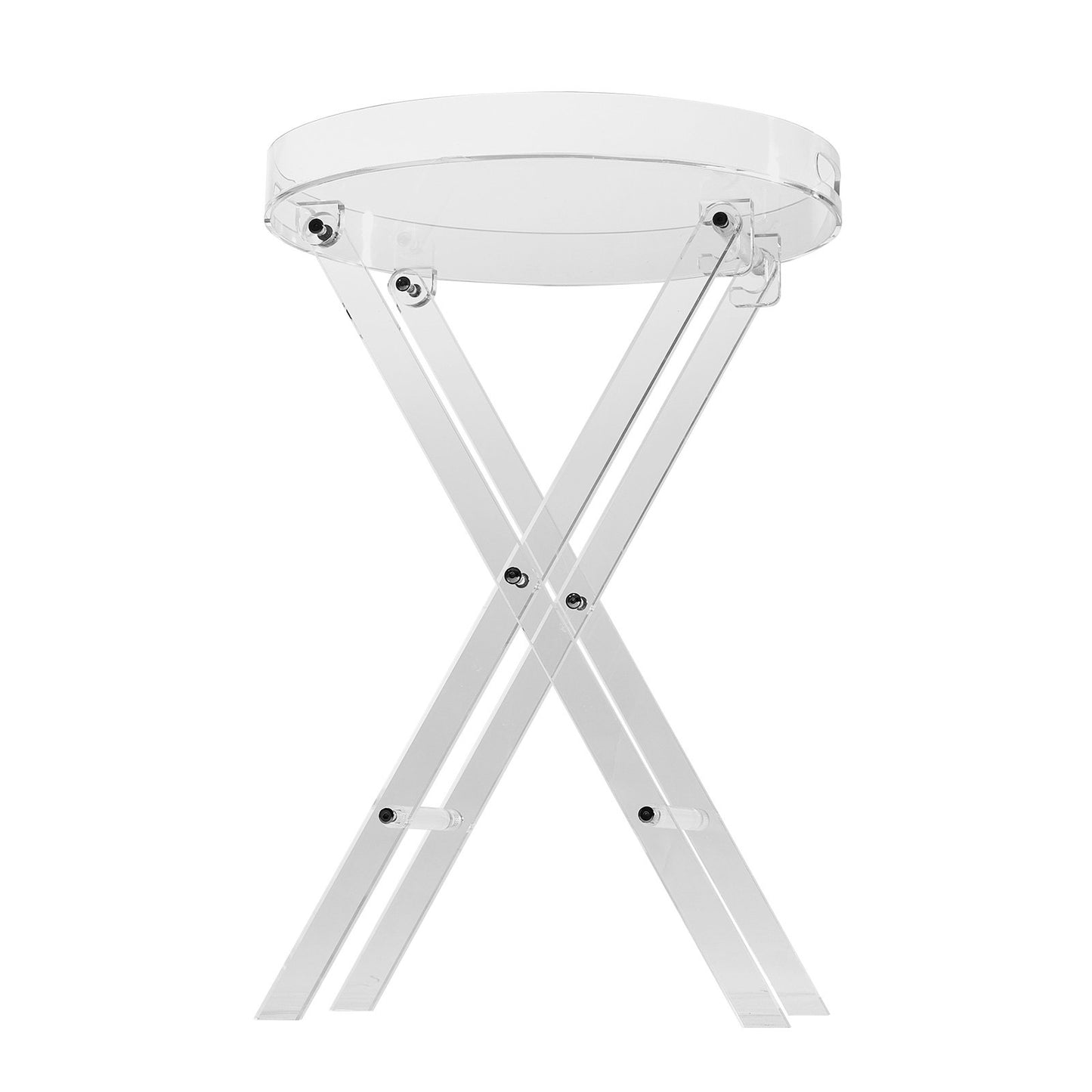 Acrylic Folding Tray Table, Acrylic End Table with Folding X Leg, Clear Acrylic Side Table for Coffee, Drink, Food, Snack used in Living Room, Bedroom, and Study