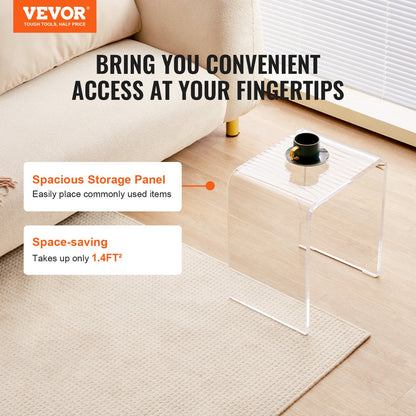 Acrylic End Table, 2 pcs C-Shaped Lucite Side Tables, Clear Acrylic Side Table for Drink, Food, Snack used in Living Room, Bedroom, and Study