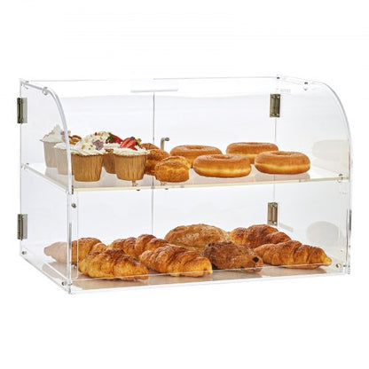 Gebäckvitrine, 2-stöckige, gewerbliche Thekenvitrine für Bäckereien, Acryl-Vitrine mit rückseitiger Tür und herausnehmbaren Regalböden, hält Donuts, Bagels, Kuchen und Kekse frisch, 56 x 36 x 36 cm